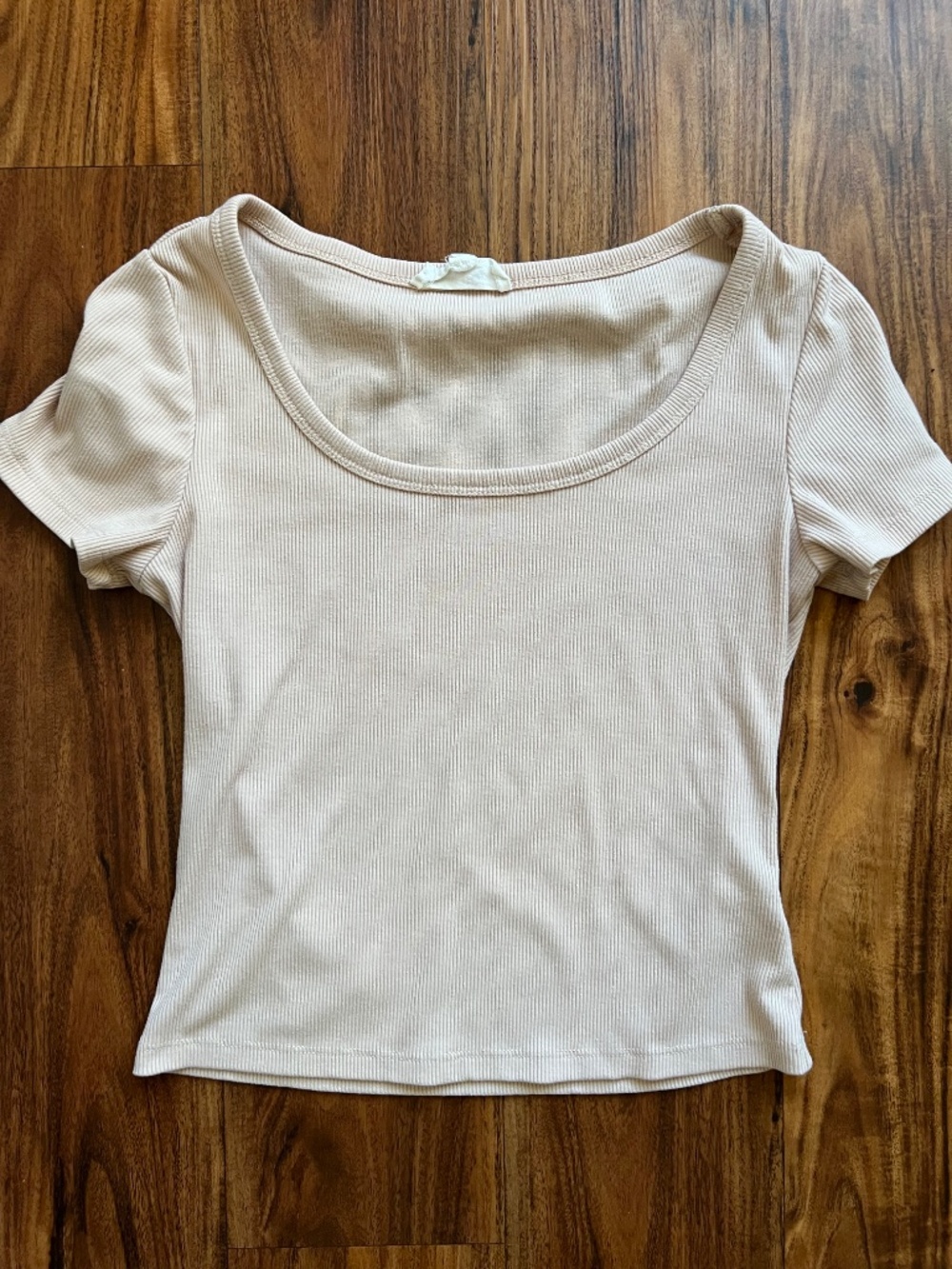 Pink Rose Ribbed Baby Tee Womens XS Cream Good Scoop Neck Y2K Minimalist Basic